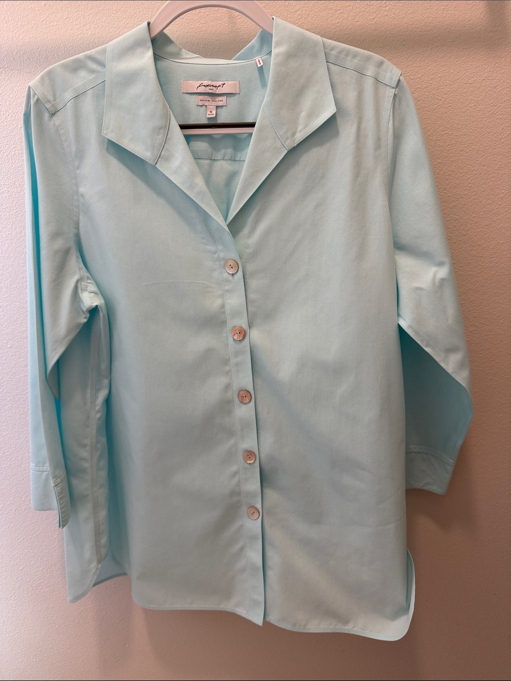Foxcroft Heritage Non-Iron cotton Mint Blue Button-Front Shirt 16